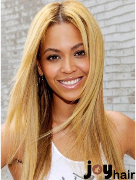 Blonde Long Straight Without Bangs Lace Front 20 inch  Wigs