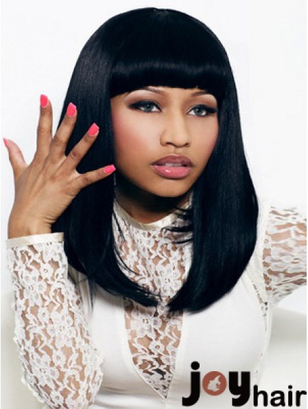 16 inch Black Straight With Bangs Shoulder Length Convenient Nicki Minaj Wigs