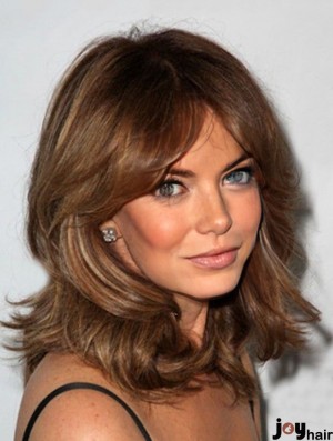 Shoulder Length Wavy Layered Lace Front Brown Ideal 14 inch  Wigs