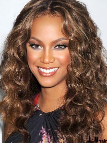 Brown Curly Without Bangs 100% Hand-tied 20 inch Fashionable Tyra Banks Wigs