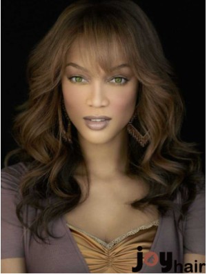 Brown Wavy With Bangs Lace Front 18 inch Good Tyra Banks Wigs