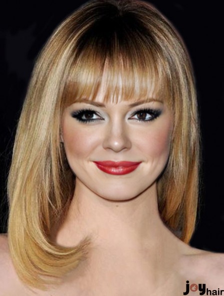 Synthetic Blonde Shoulder Straight With Bangs Emma Stone Wigs