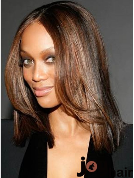 Auburn Straight Without Bangs 100% Hand-tied 14 inch Sleek Tyra Banks Wigs