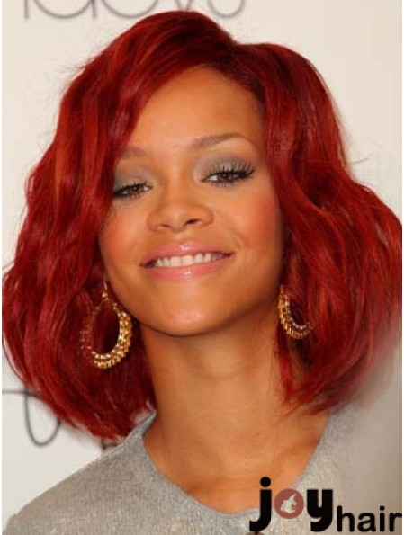 Red Wavy Without Bangs Lace Front 12 inch Stylish  Wigs