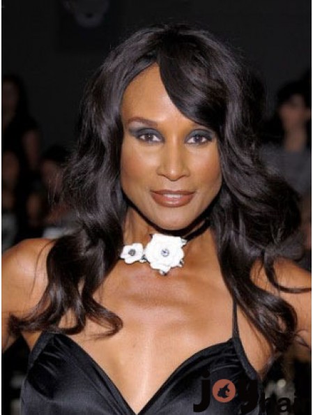 Black Long Wavy With Bangs Lace Front 18 inch Beverly Johnson Wigs