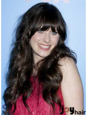 Ideal Black Long Curly 25 inch With Bangs Zooey Deschanel Wigs