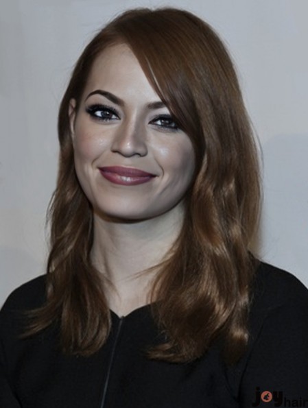 Incredible Brown Shoulder Length Wavy 16 inch Layered Emma Stone Wigs