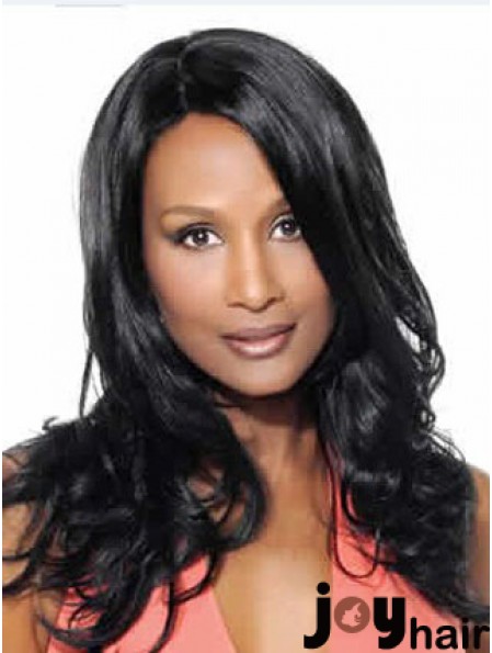 Black Long Wavy Without Bangs Lace Front 18 inch Beverly Johnson Wigs