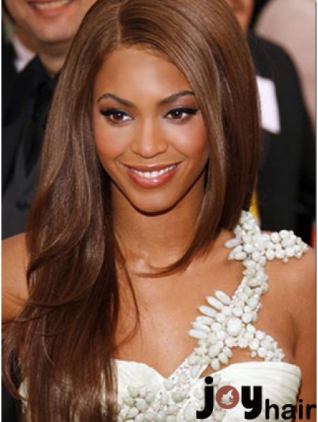 Brown Long Straight Without Bangs Lace Front 22 inch  Wigs