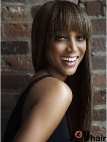 Brown Straight With Bangs Lace Front 24 inch Suitable Tyra Banks Wigs