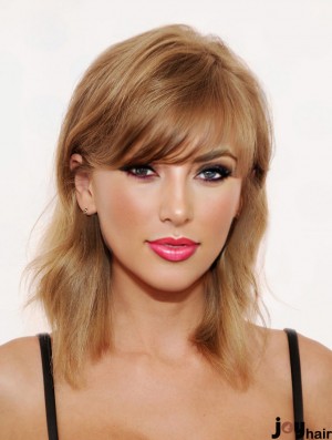 Capless With Bangs Wavy Shoulder Length Blonde Beautiful  Wigs