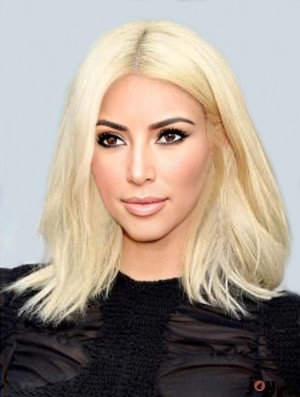 Shoulder Length Lace Front 14 inch Straight Blonde Remy Human Hair  Wigs