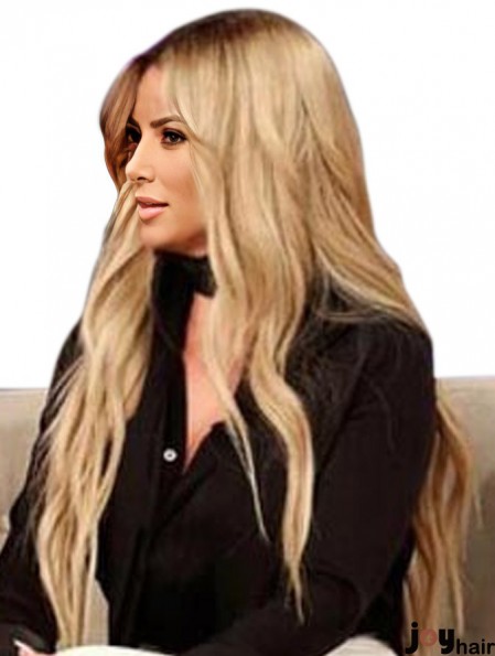 Lace Front Blonde 24 inch Without Bangs Wavy Long Synthetic  Wigs