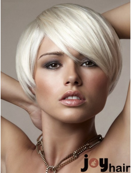 Bob Fashion Platinum Blonde Wig Short Straight Capless Wig UK