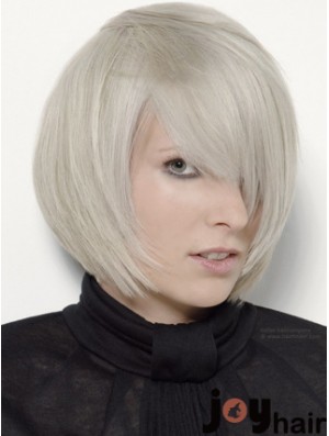 Capless Grey Chin Length Straight 12 inch Platinum Blonde Stylish Fashion Wigs