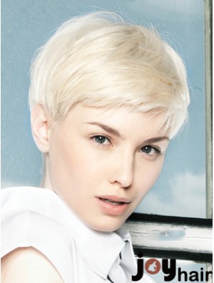 Lace Front Wig Platinum Color Short Length Straight Style Boycuts