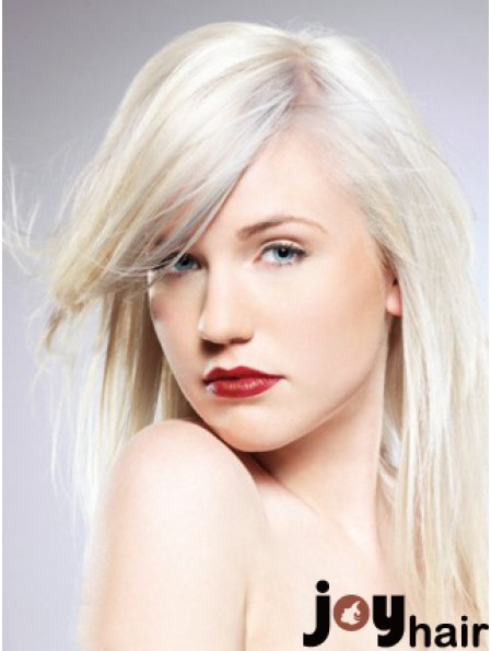 Capless With Bangs Long Straight 16 inch Platinum Blonde Convenient Fashion Wigs