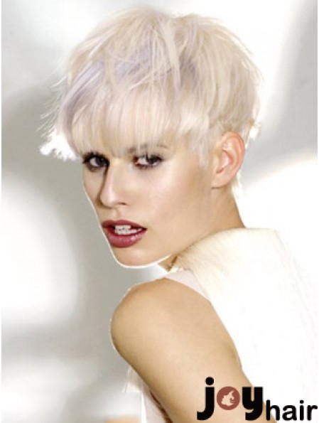 Monofilament Boycuts Short Straight 8 inch Platinum Blonde Ideal Fashion Wigs