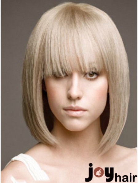 Full Lace Bobs Chin Length Straight 12 inch Platinum Blonde Beautiful Fashion Wigs