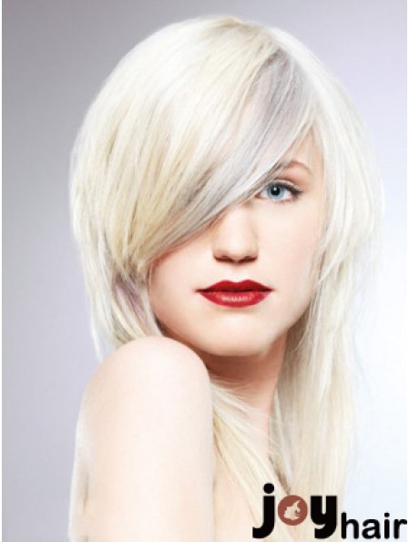 Lace Front With Bangs Long Straight 16 inch Platinum Blonde Fashionable Fashion Wigs