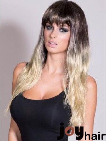 Flexibility Ombre/2 Tone Long Straight With Bangs 24 inch Human Lace Wigs