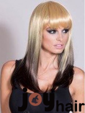 Affordable Ombre/2 Tone Long Straight With Bangs 20 inch Human Lace Wigs