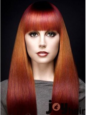 Popular Ombre/2 Tone Long Straight With Bangs 18 inch Human Lace Wigs