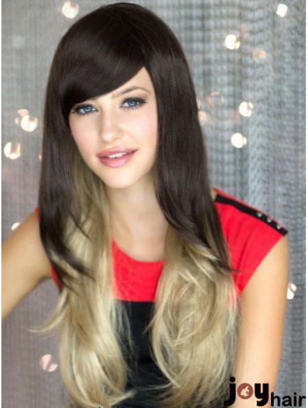 Good Ombre/2 Tone Long Wavy Without Bangs 22 inch Human Lace Wigs