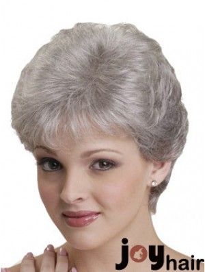 Short Grey Wigs With Synthetic Capless Straight Style