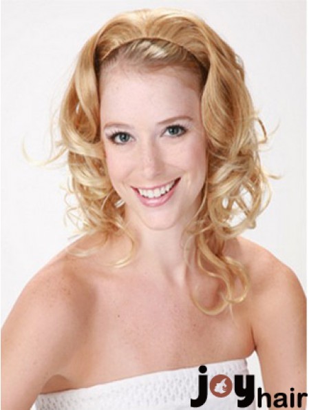 Shoulder Length Curly Blonde Style Synthetic Half Wigs