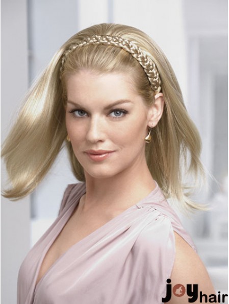 Shoulder Length Straight Blonde Ideal Synthetic Half Wigs