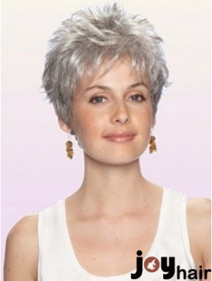 Cheap Grey Wigs With Capless Synthetic Cropped Length