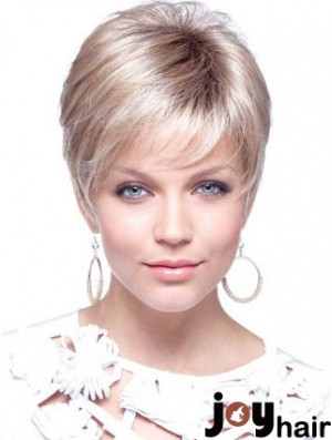 Blonde Cropped Straight Boycuts Capless Modern Ladies Wigs