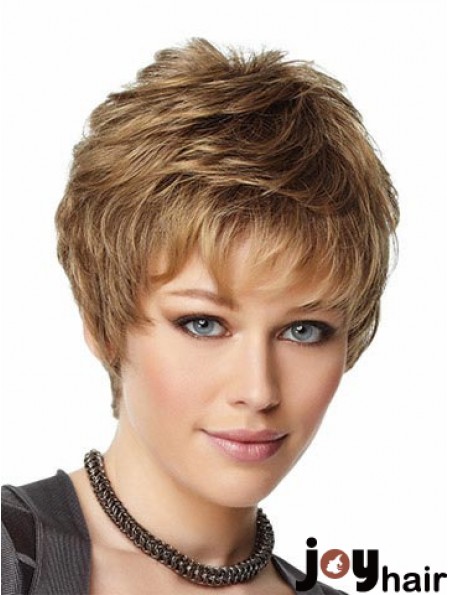 Blonde Wigs Boycuts Cropped Length Capless Synthetic Wavy Style