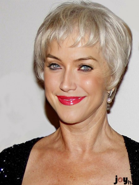 Short Human Hair Wigs With Capless Grey Cut Straight Style