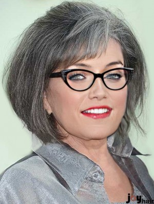 Straight Capless 12 inch Stylish Chin Length Grey Wigs