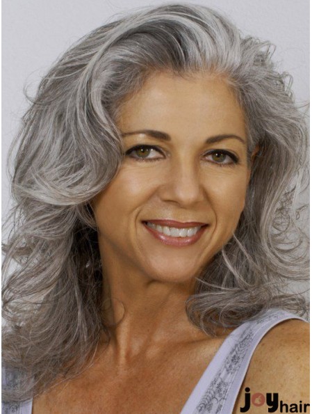 Wavy 100% Hand-tied 14 inch Exquisite Shoulder Length Grey Wigs