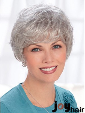 Lace Front Wigs Human Hair Short Length Wavy Style Grey Cut