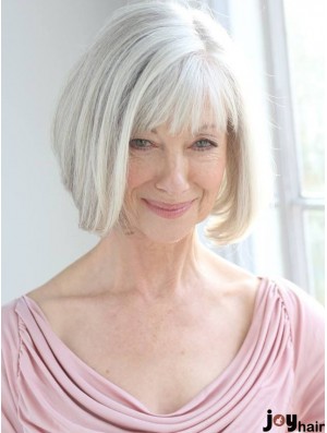 Real Hair Wigs With Remy Capless Grey Cut Chin Length