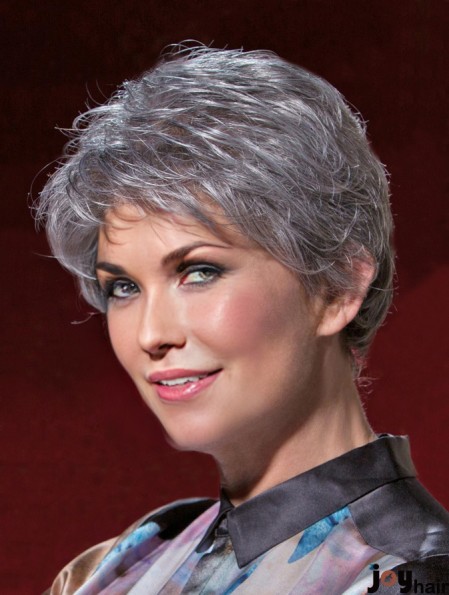 Ideal Short Wavy 100% Hand-tied Grey Wigs