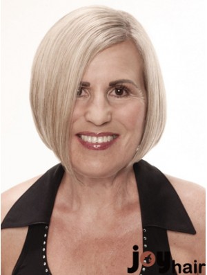 Remy Human Grey Short Straight Monofilament Platinum Blonde Wigs