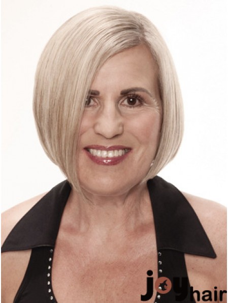 Remy Human Grey Short Straight Monofilament Platinum Blonde Wigs