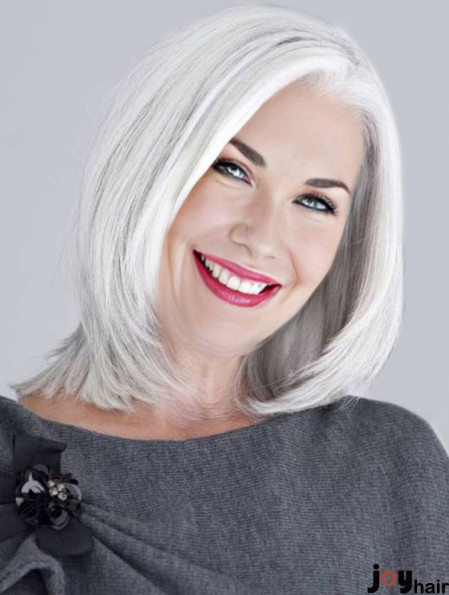 Straight Lace Front 14 inch Top Chin Length Human Hair Grey Wigs