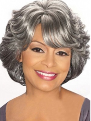 Capless Chin Length Grey Wavy Cheap Synthetic Wigs