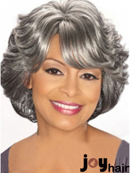 Capless Chin Length Grey Wavy Cheap Synthetic Wigs