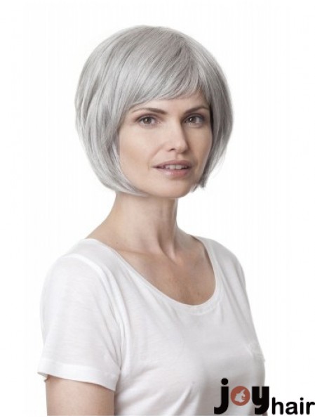 Synthetic Soft Chin Length Straight Grey Wigs