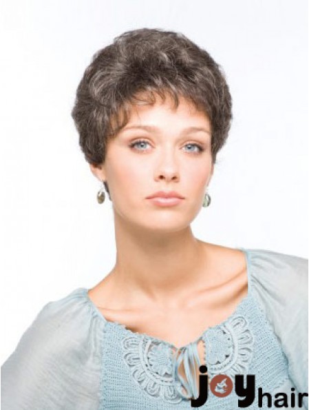 Synthetic Beautiful Short Wavy Grey Wigs