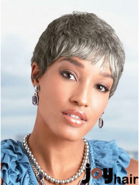 Ladies Grey Wigs Chin Length Straight Style Grey Cut