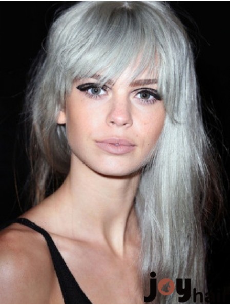 Popular Long Straight 20 inch Synthetic Grey Wigs