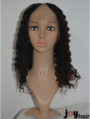 Modern Black Shoulder Length Curly U Part Wig 